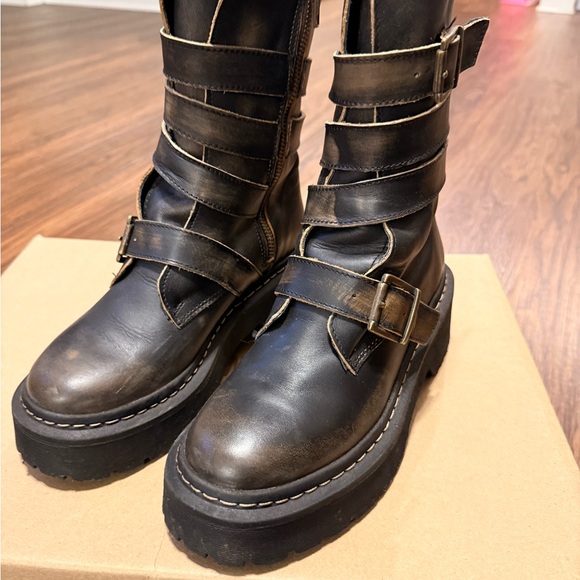 Steve Madden Black and Brown Combat Boots - Picture 2 of 5